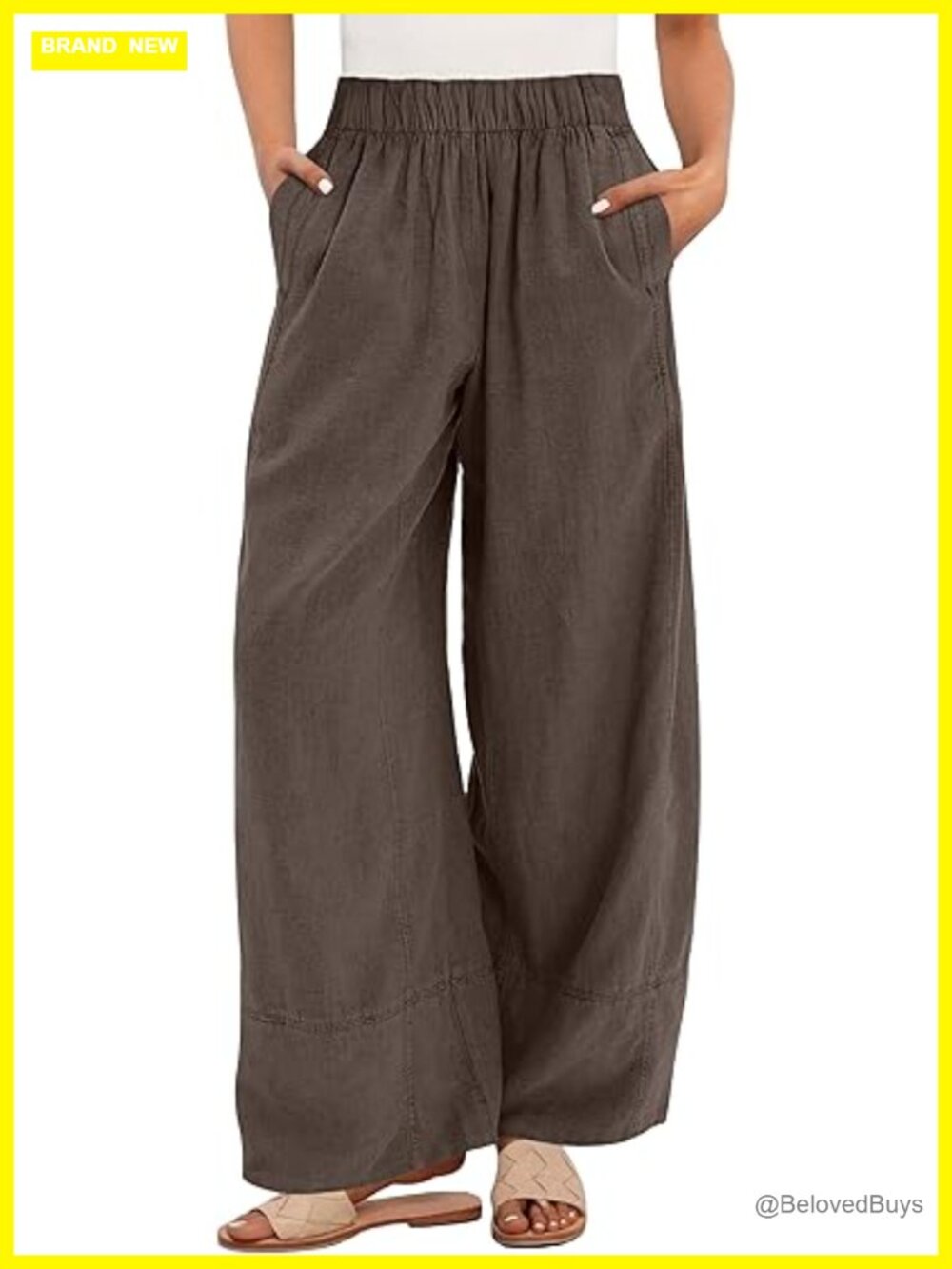 Wide Leg Linen Pants with Pockets Elastic Waist Lounge Travel